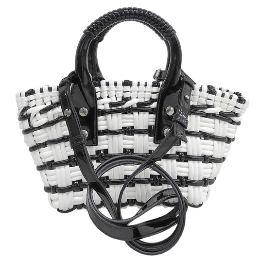 BALENCIAGA バレンシアガ 美品 ビストロXXS 2WAYかごバッグ ハンドバッグ レディース ブラック/ホワイト 678028 ハンドバッグ