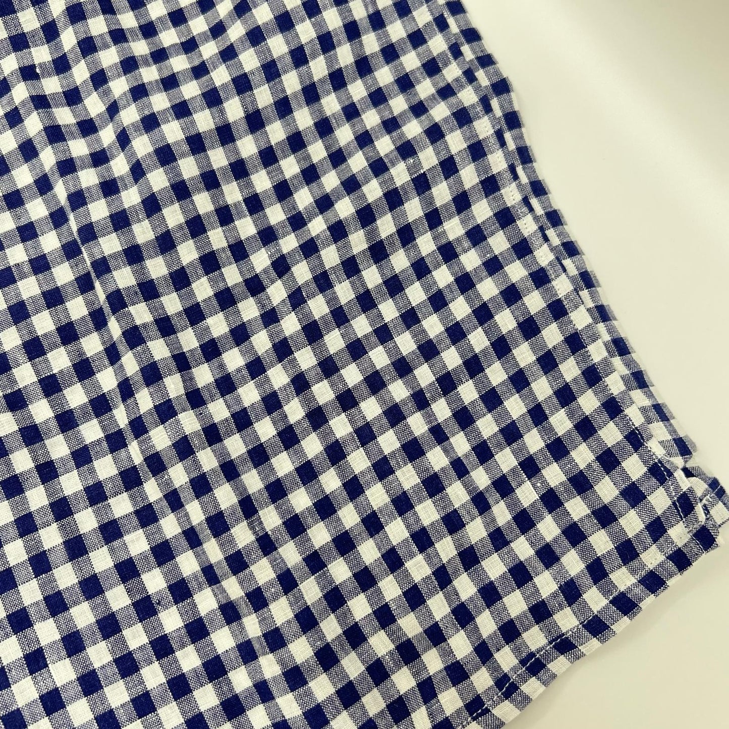 Drakes ドレイクス ブルー ギンガムチェック リネン100% LS CAMP COLLAR SHIRT トップス