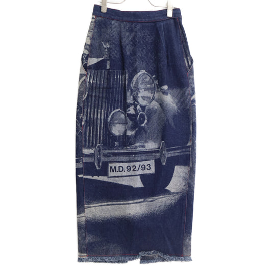 VivienneWestwood ヴィヴィアンウエストウッド オールウェイズオンカメラコレクション92/93 90s ロールスロイス転写プリント フロントボタン デニム ロング スカート