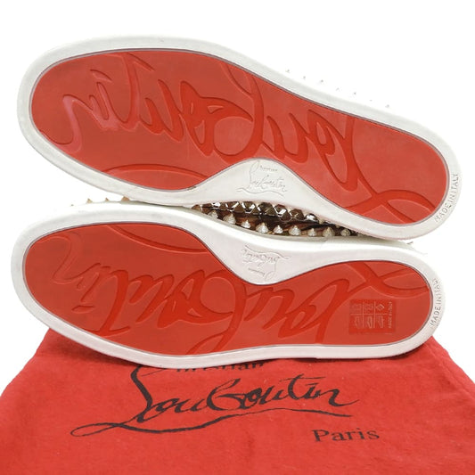 CHRISTIAN LOUBOUTIN クリスチャンルブタン 美品 PIKBOAT パテントレザー スタッズ スリッポン スニーカー レディース オレンジ系 34 シューズ