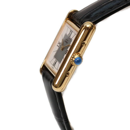 Cartier カルティエ 925 マストタンク ヴェルメイユSM QZ 革 腕時計
