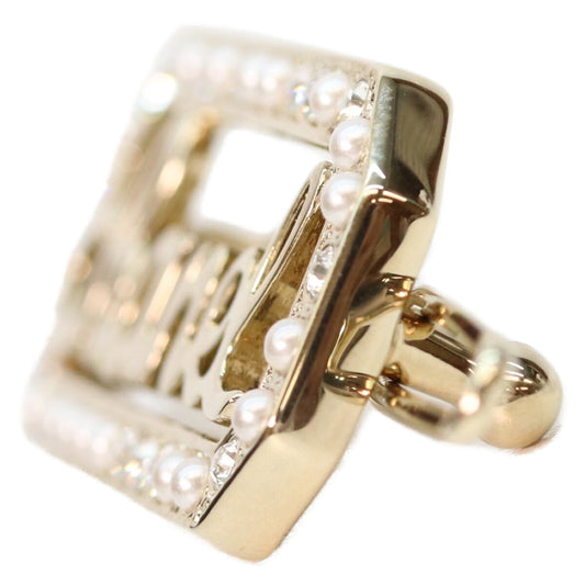 CHANEL L23B Gold Rhinestone Faux Pearl Logo Hair Clip Hair Accessory