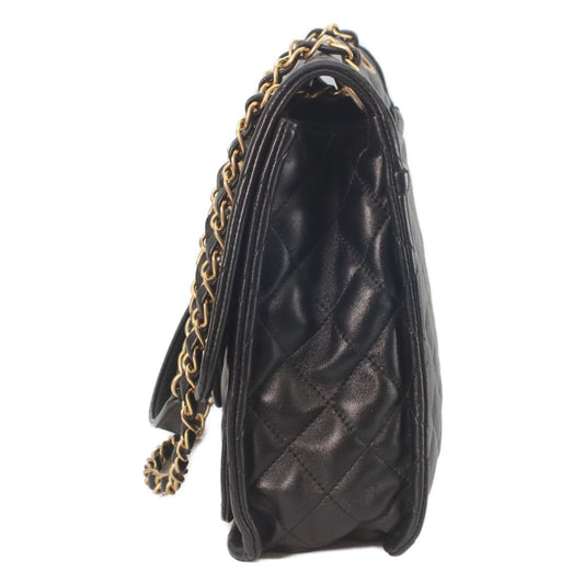 CHANEL AS4723 Black Shiny Lambskin Gold Hardware Matelassé Single Flap Double Chain Shoulder Bag