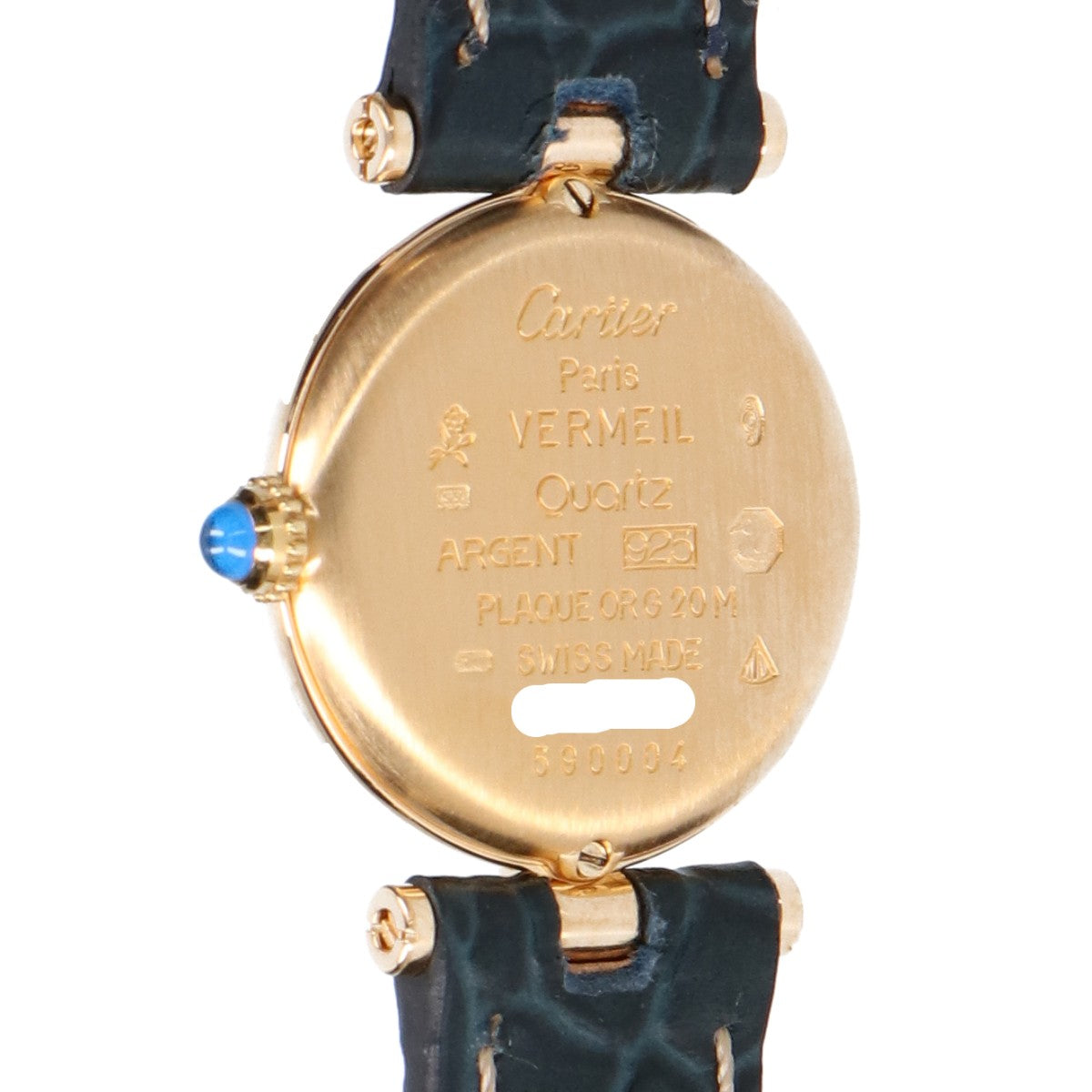 Cartier カルティエ 80-90s 仕上げ済み 925 マストヴァンドームヴェルメイユSM センタートリニティ 白文字盤 QZ ネイビー革 腕時計