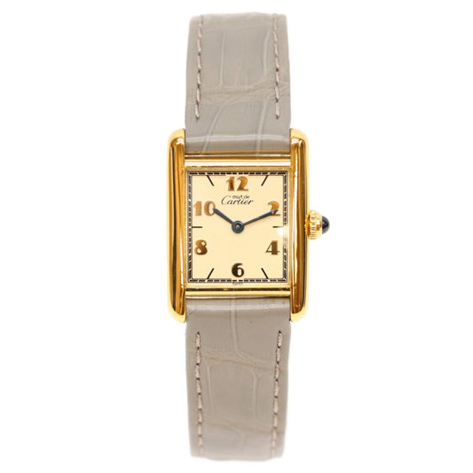 Cartier カルティエ 96-98s 925 飛びアラビア文字盤 マストタンクSMヴェルメイユ 革 QZ 時計 腕時計