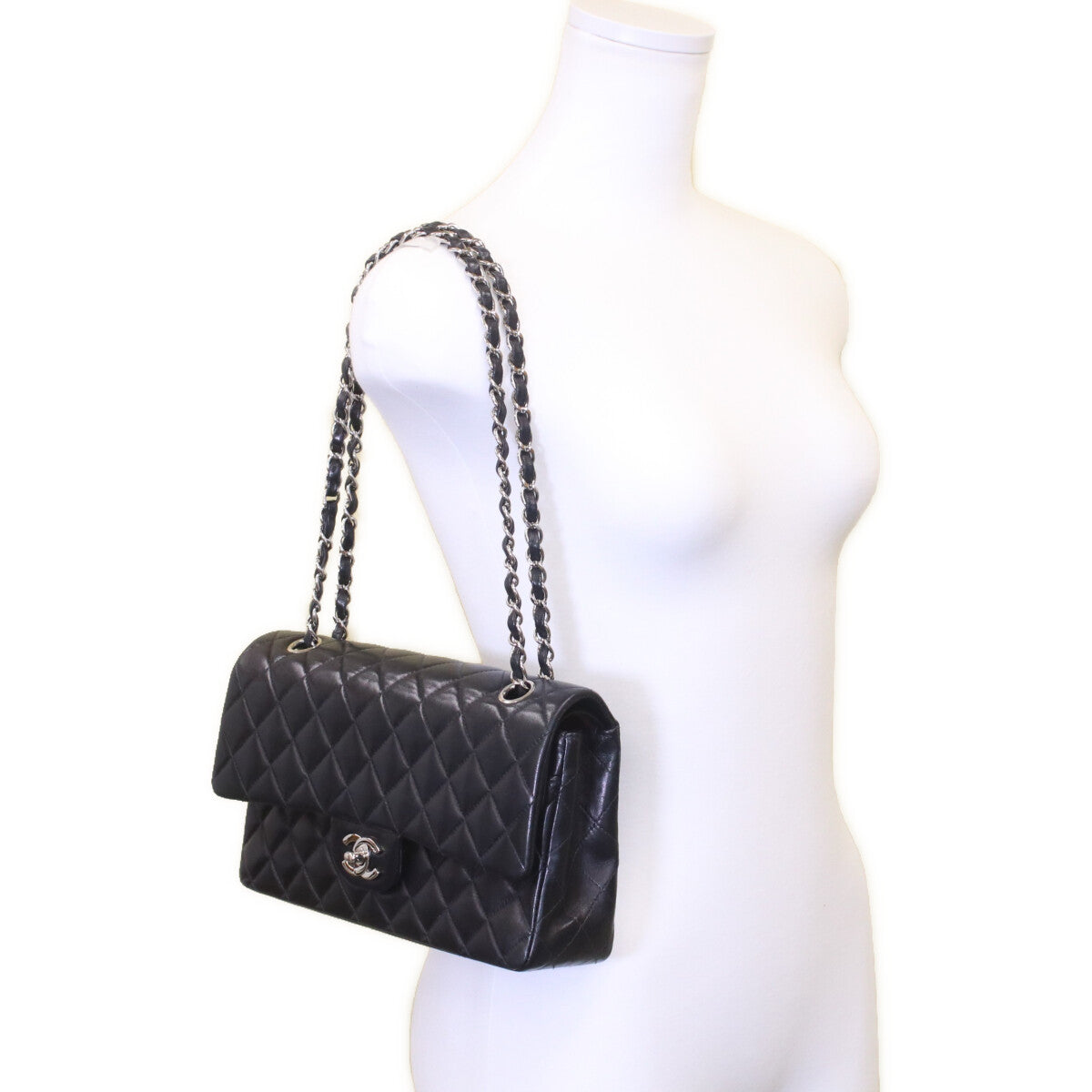 CHANEL シャネル 7番 A01112 黒ラム シルバー金具 マトラッセ25 ショルダーバッグ