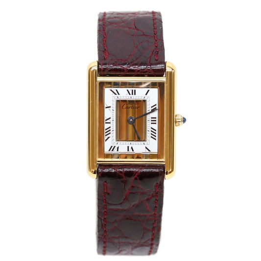 Cartier カルティエ 89年 925 マストタンクヴェルメイユLM トリニティ文字盤 QZ 革 腕時計