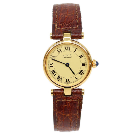 Cartier カルティエ W100225301 80-90s 925 マストヴァンドームヴェルメイユSM アイボリーローマ文字盤 革 QZ 腕時計