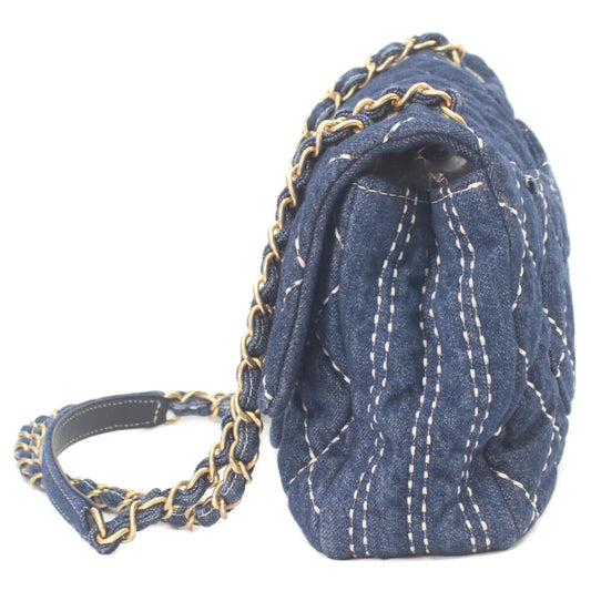 CHANEL 29 Series AS1328 Indigo Denim Gold Hardware Single Flap Matelasse Chain Shoulder Bag