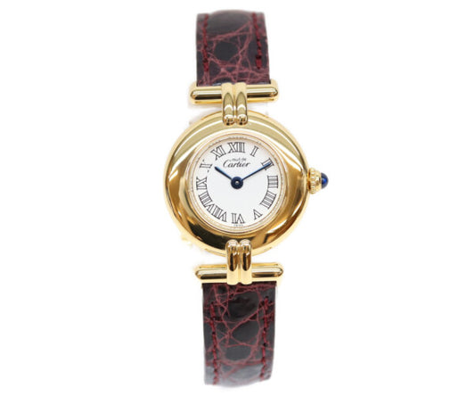 Cartier カルティエ 00s W1011554 925 マストコリゼヴェルメイユSM 白抜きローマ文字盤 革 QZ 腕時計