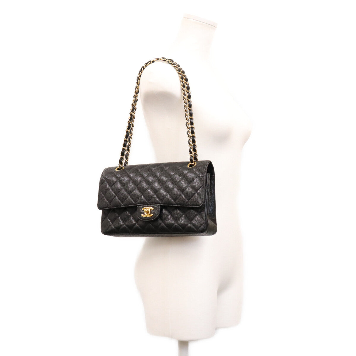 CHANEL シャネル 19番 A01112 黒 キャビア ゴールド金具 マトラッセ25 ショルダーバッグ