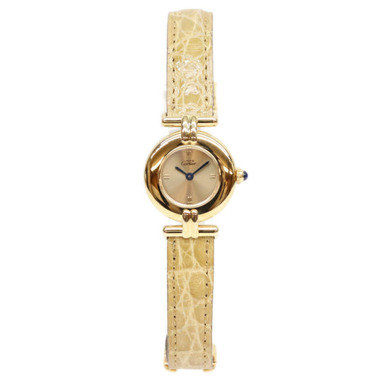 Cartier カルティエ 94年 W1000654 925 マストコリゼヴェルメイユSM ゴールド文字盤 QZ 革 腕時計