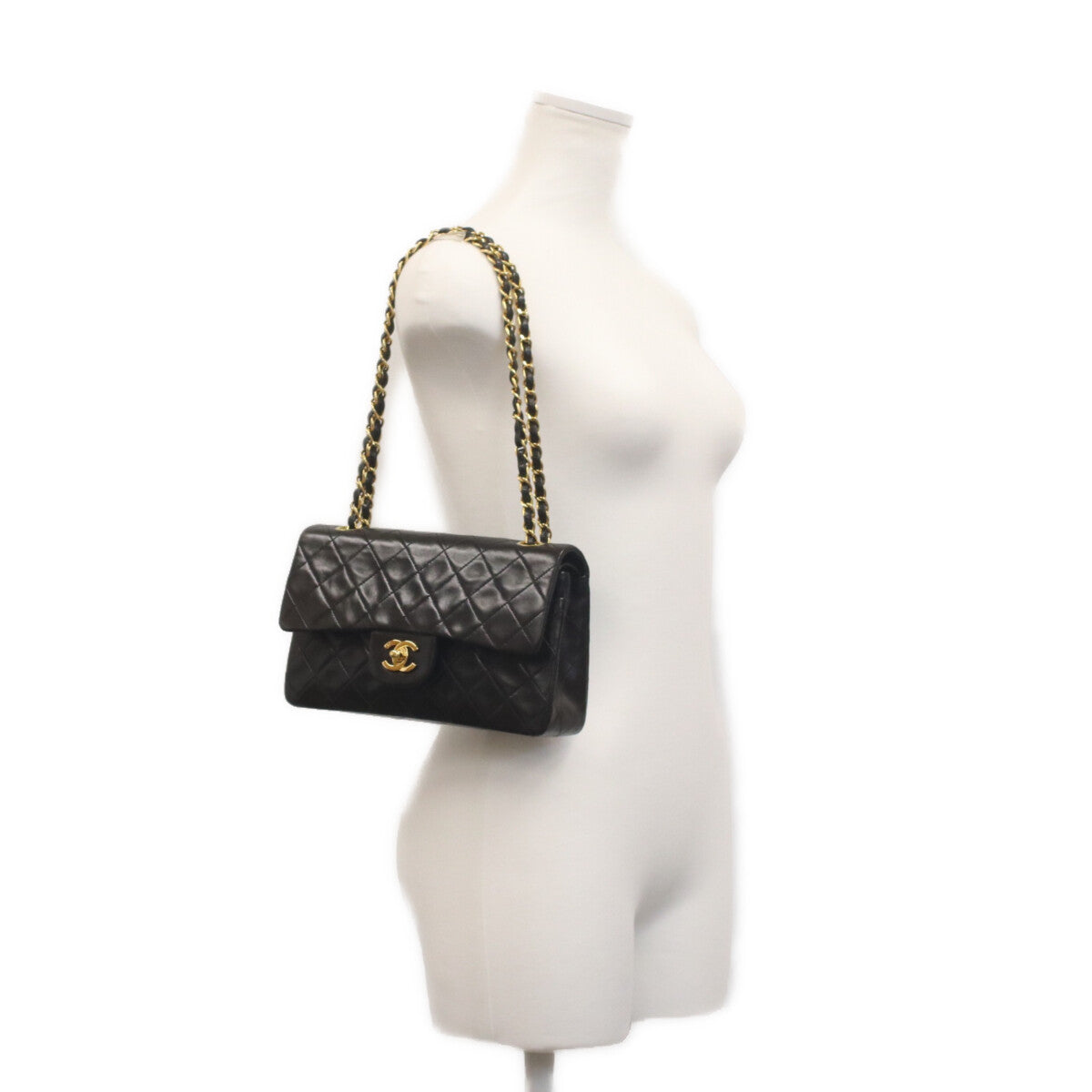 CHANEL シャネル 5番 A01113 黒ラム ゴールド金具 Wフラップ マトラッセ23 ショルダーバッグ