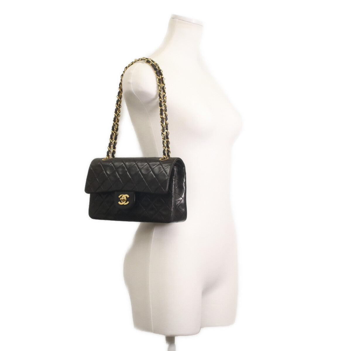 CHANEL シャネル 2番 A01113 黒ラム ゴールド金具 Wフラップ マトラッセ23 ショルダーバッグ