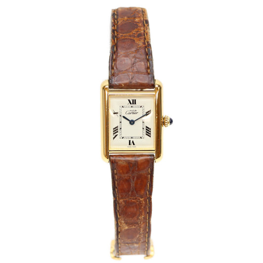 Cartier カルティエ 99-00s W1013654 925 マストタンクヴェルメイユSM後期 飛びローマアイボリー文字盤 QZ 革 腕時計