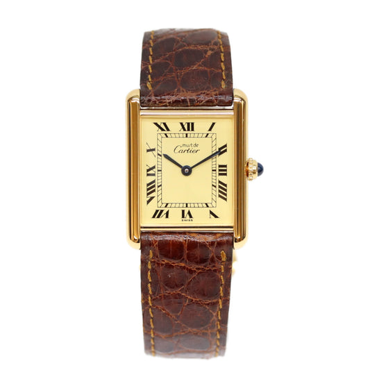 Cartier カルティエ 80-90s W1002753 925 マストタンクヴェルメイユLM アイボリーローマ文字盤 QZ 革 腕時計