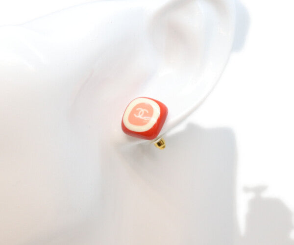 CHANEL シャネル 05P pink square stone CC logo earrings earrings