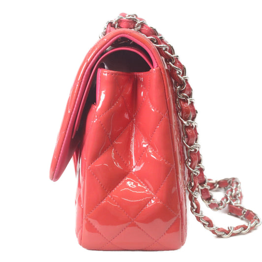 CHANEL シャネル 19番 A58600 パテント レッド×ピンク バイカラー シルバー金具 ダブルフラップ デカマトラッセ30 ショルダーバッグ