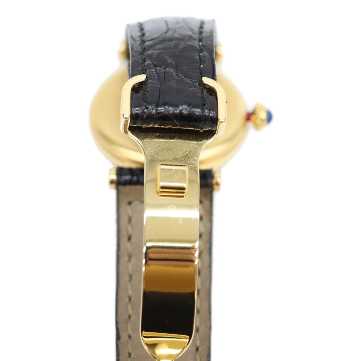 Cartier カルティエ 80-90s 925 マストヴァンドームヴェルメイユSM アラビアシルバー文字盤 QZ 黒革 腕時計