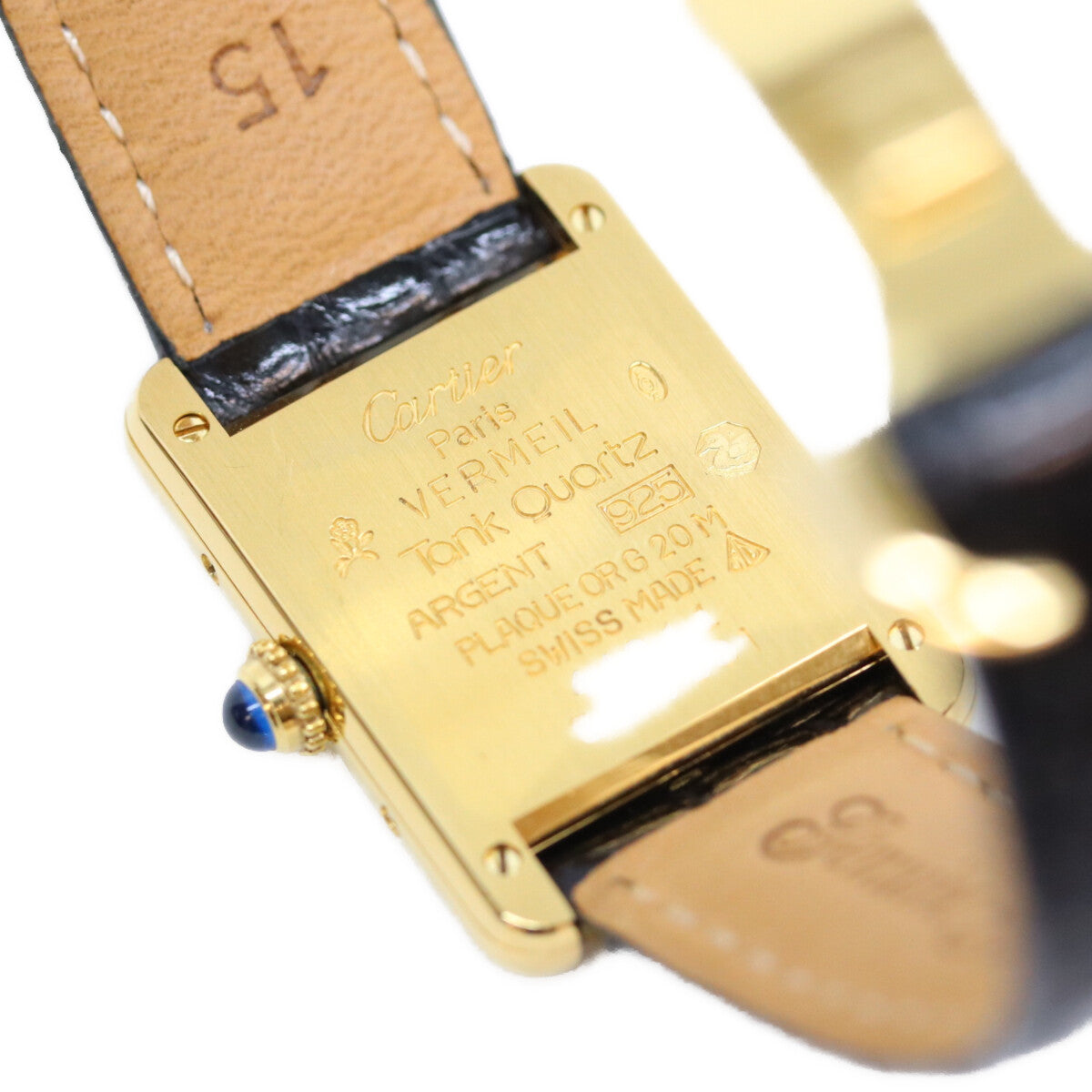 Cartier カルティエ 80-90s 925 マストタンクSM ヴェルメイユ 黒飛びローマ文字盤 革 QZ 腕時計
