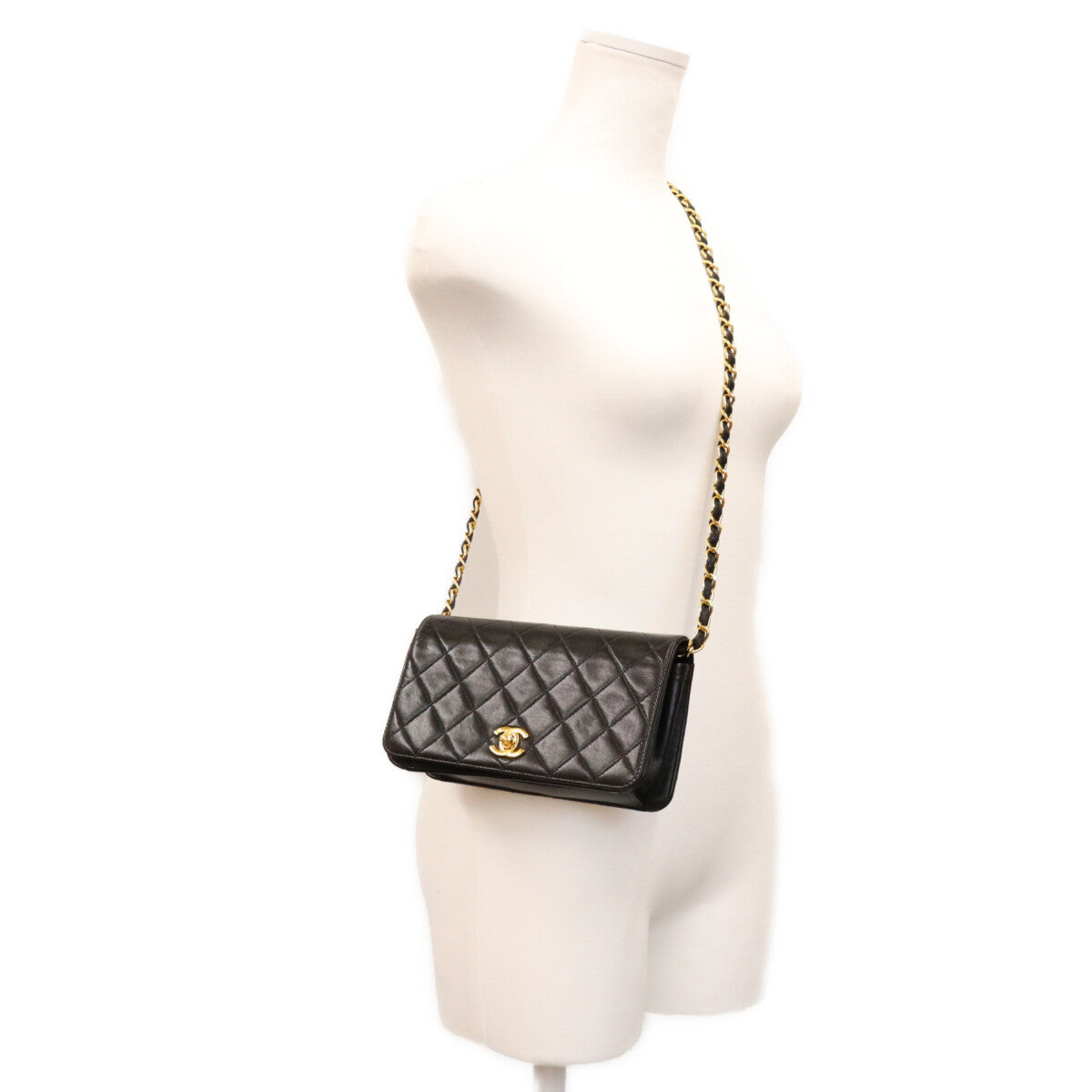 CHANEL シャネル 7番 A03571 黒 ゴールド金具 ターンロック フルフラップ ミニマトラッセ19 ショルダーバッグ