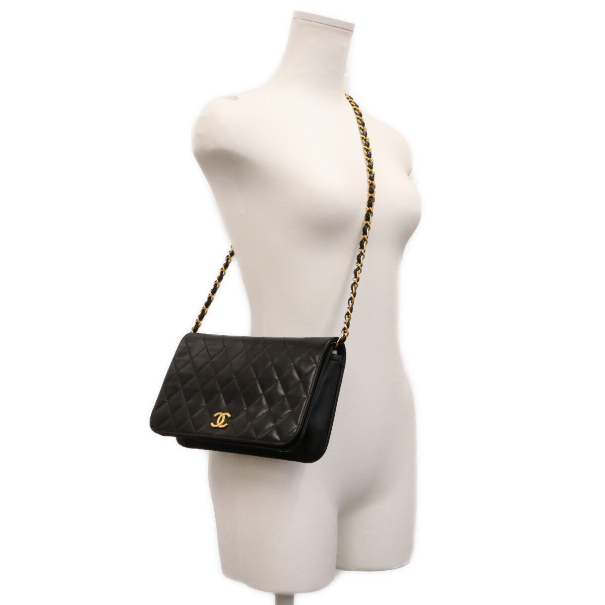 CHANEL シャネル 5番 A03568 黒 ラム フルフラップ ゴールド金具 プッシュロック マトラッセ23 バッグ ショルダーバッグ
