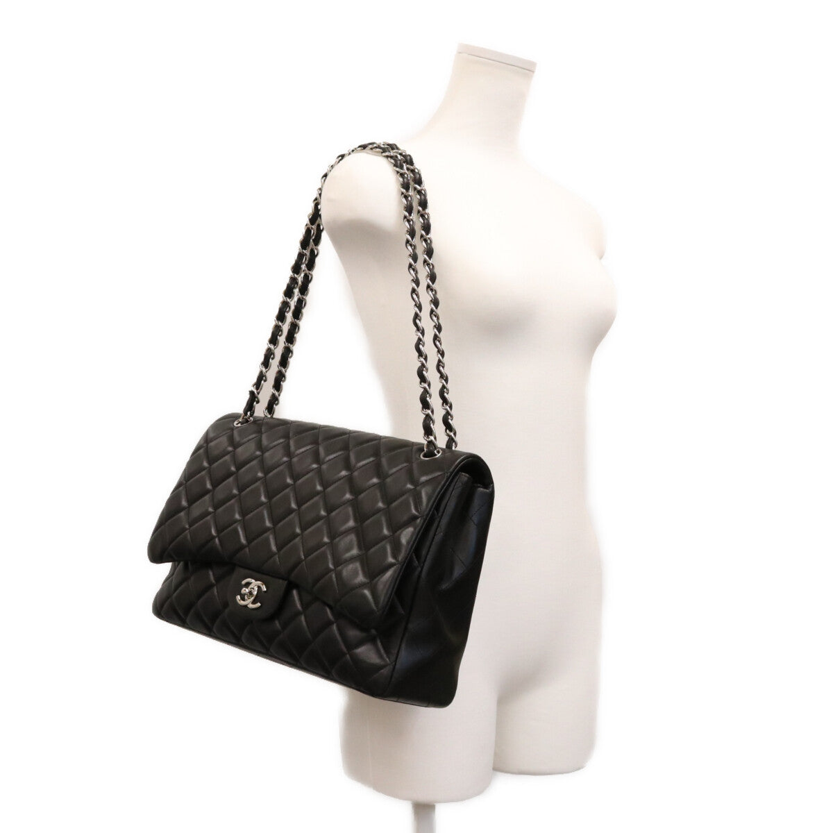CHANEL シャネル No. 13 Black Lambskin Silver Hardware Single-Flap Maxi Deauville Matelassé 34 Bag Shoulder Bag