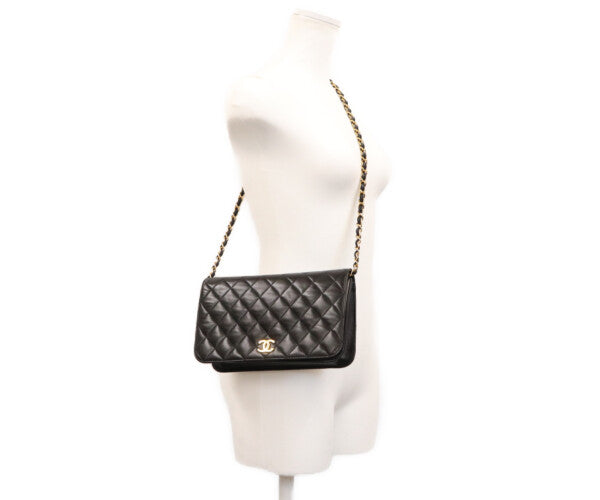 CHANEL シャネル 5番 A03568 黒 ラム フルフラップ G金具 プッシュロック マトラッセ23 バッグ ショルダーバッグ