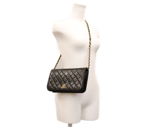 CHANEL シャネル 5番 A03568 黒 ラム フルフラップ G金具 プッシュロック マトラッセ23 バッグ ショルダーバッグ
