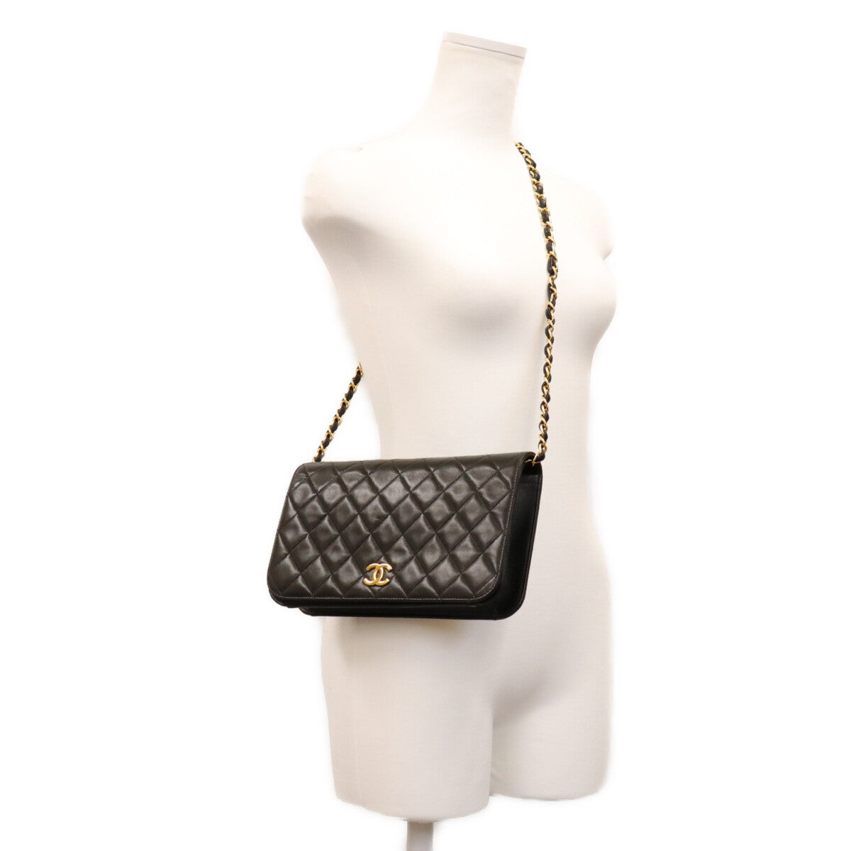 CHANEL シャネル 5番 A03568 黒 ラム フルフラップ G金具 プッシュロック マトラッセ23 バッグ ショルダーバッグ