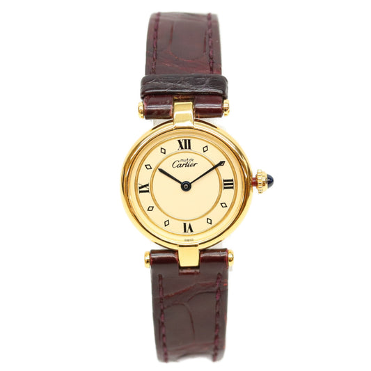 Cartier カルティエ 80-90s W1002353 925 マストヴァンドームSMヴェルメイユ クロコ アイボリー飛びローマ文字盤 QZ 革 時計 腕時計