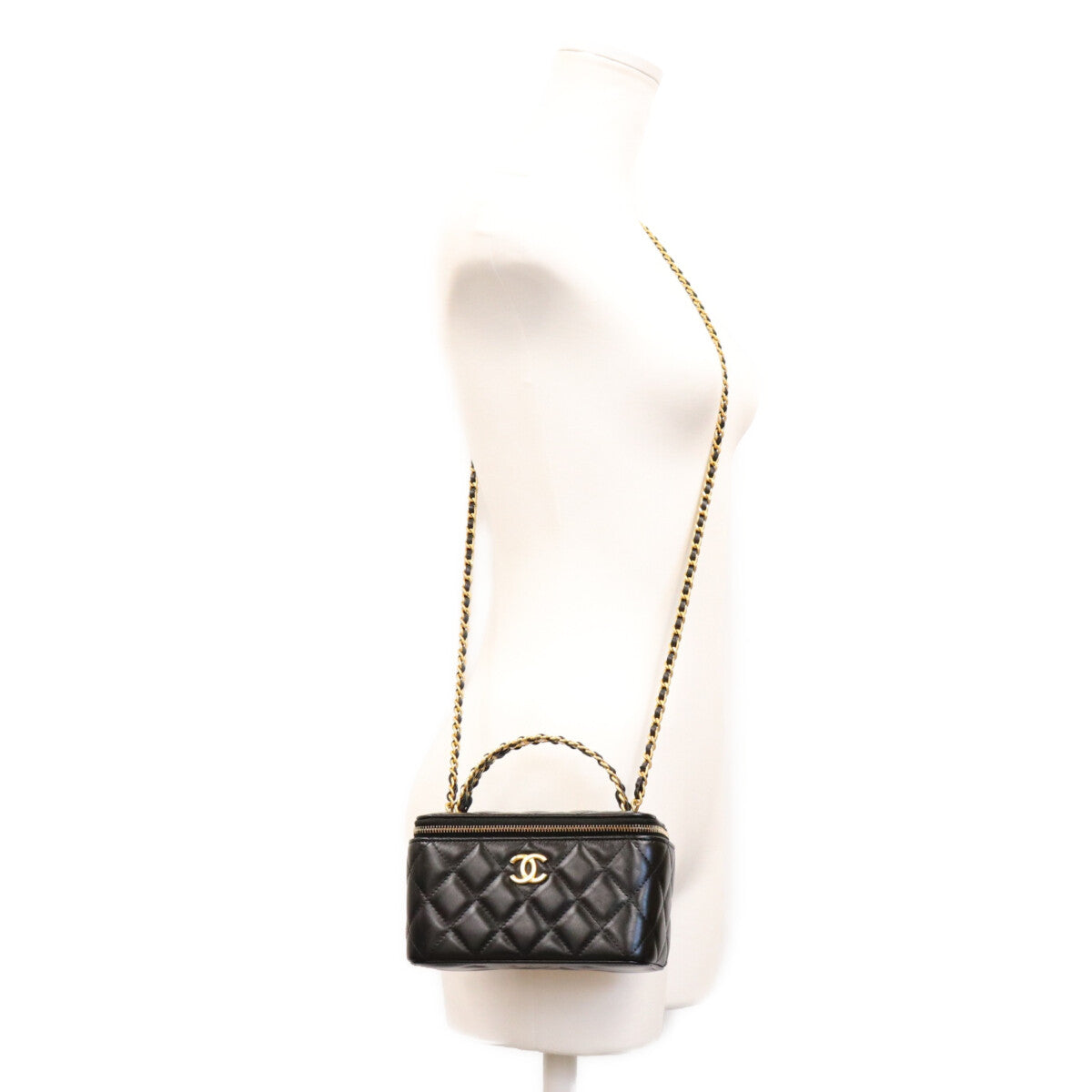 CHANEL シャネル 23年 AP3243 黒 ラム ゴールド金具 トップハンドル 2WAYバニティバッグ ショルダーバッグ