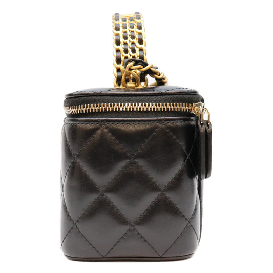CHANEL シャネル 23年 AP3243 黒 ラム ゴールド金具 トップハンドル 2WAYバニティバッグ ショルダーバッグ