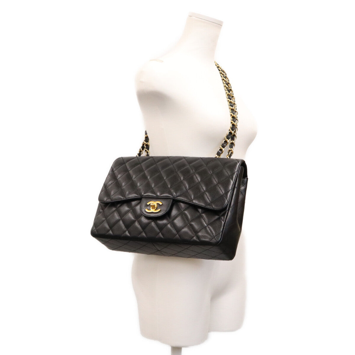 CHANEL シャネル 12番 A28600 黒 キャビア G金具 シングル デカマトラッセ30 ショルダーバッグ