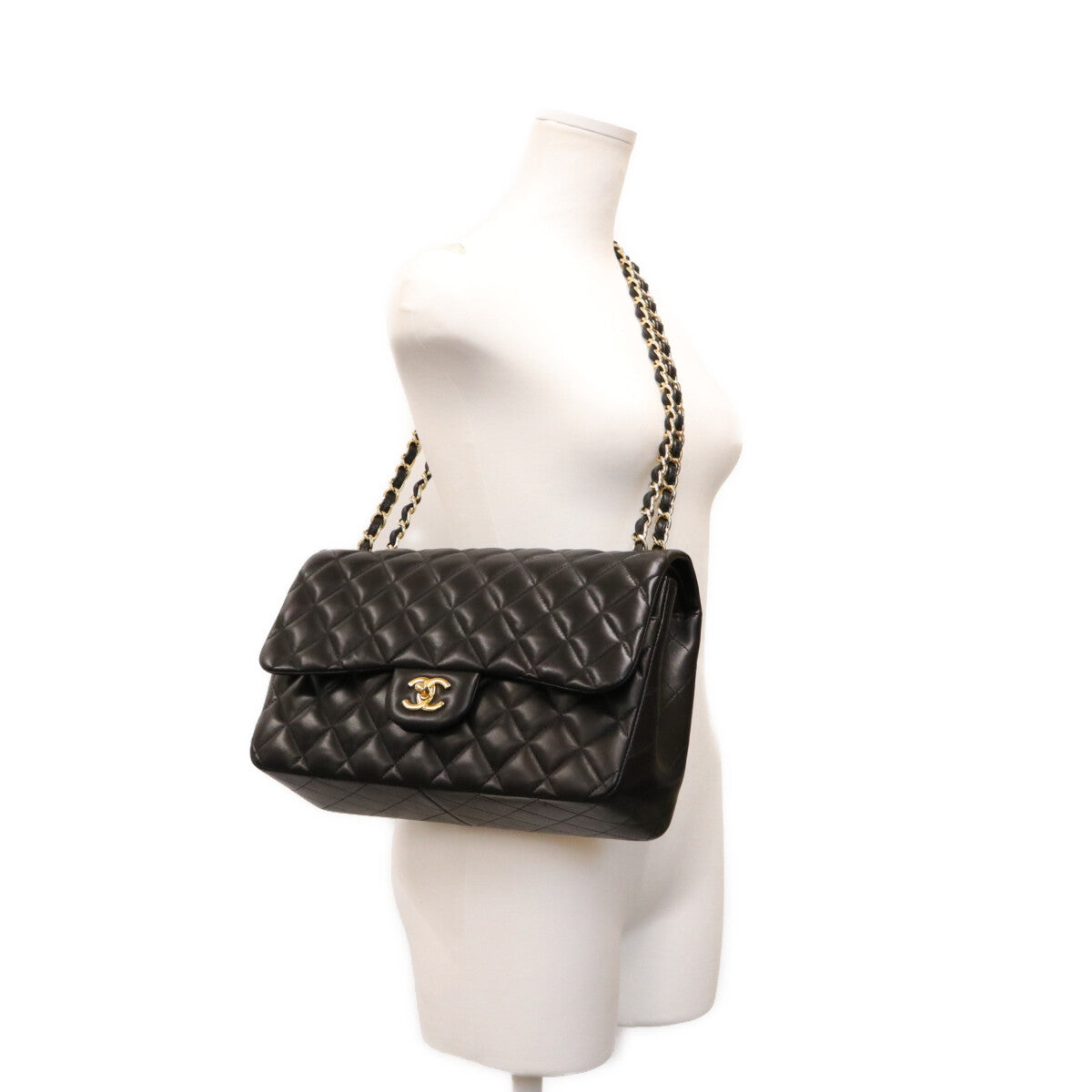 CHANEL シャネル 18番 A58600 黒 ラム G金具 Wフラップ デカマトラッセ30 ショルダーバック ショルダーバッグ