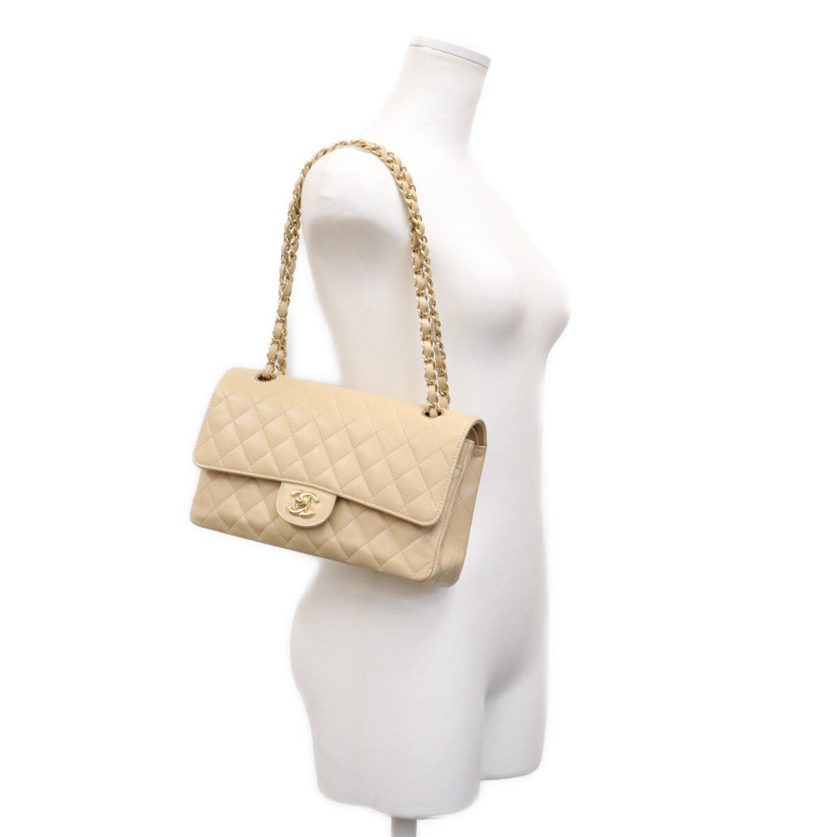 CHANEL シャネル 16番 A01112 ライトベージュ キャビア G金具 マトラッセ25 ショルダーバッグ ショルダーバッグ