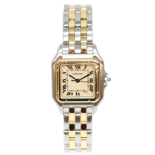 Cartier カルティエ 80-90s アイボリー文字盤 パンテールMM 2ロウ QZ YG SS 時計 腕時計