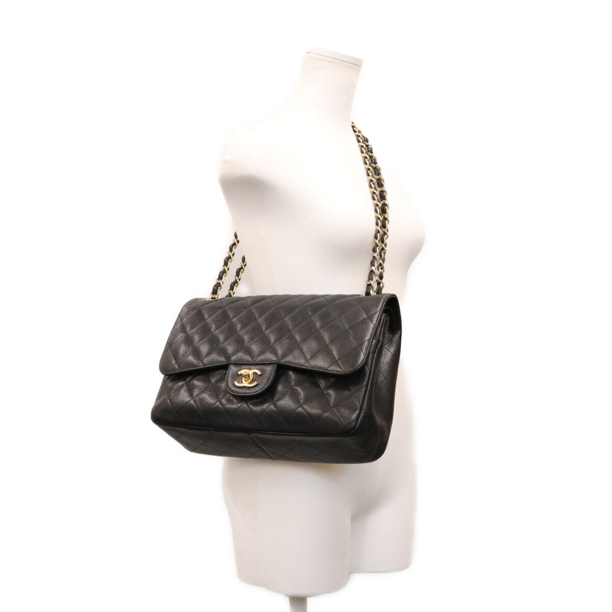 CHANEL シャネル 18番 A58600 黒 キャビア G金具 Wフラップ デカマトラッセ30 ショルダーバッグ ショルダーバッグ