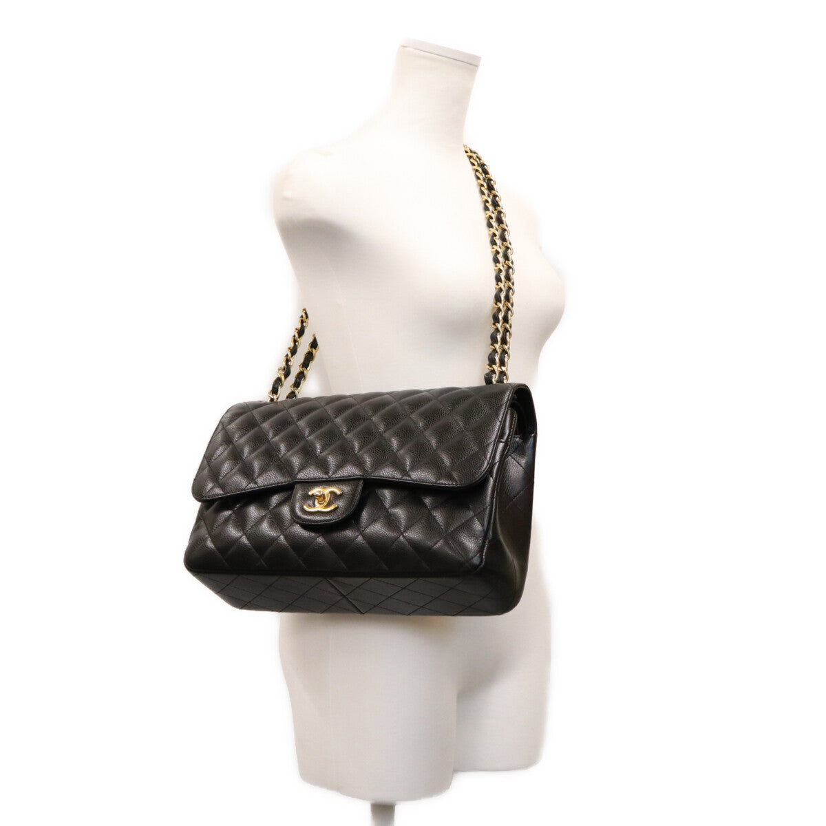 CHANEL シャネル 19番 A58600 黒 キャビア G金具 Wフラップ デカマトラッセ30 ショルダーバッグ ショルダーバッグ