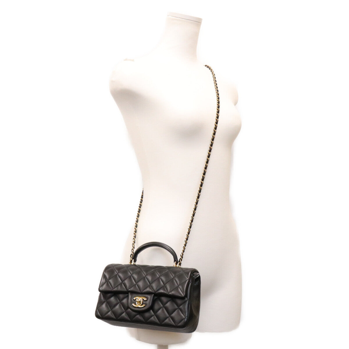 CHANEL シャネル AS2431 黒 ラム G金具 トップハンドル ミニマトラッセ20 ショルダーバッグ ショルダーバッグ