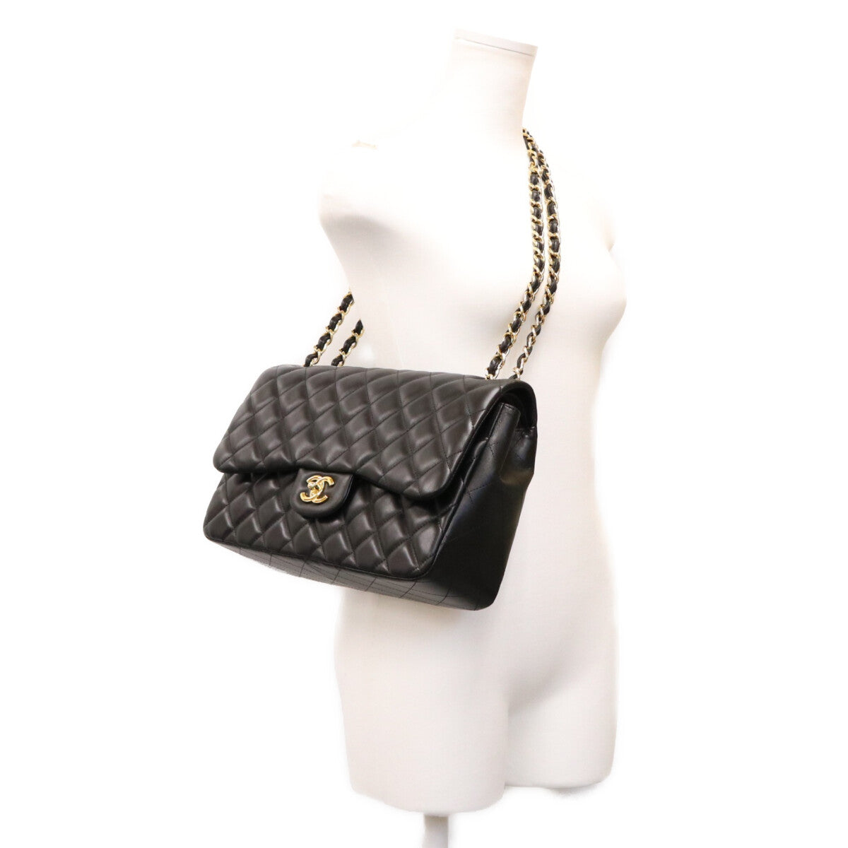 CHANEL シャネル 14番 A58600 黒 ラム G金具 Wフラップ デカマトラッセ30 ショルダーバック ショルダーバッグ