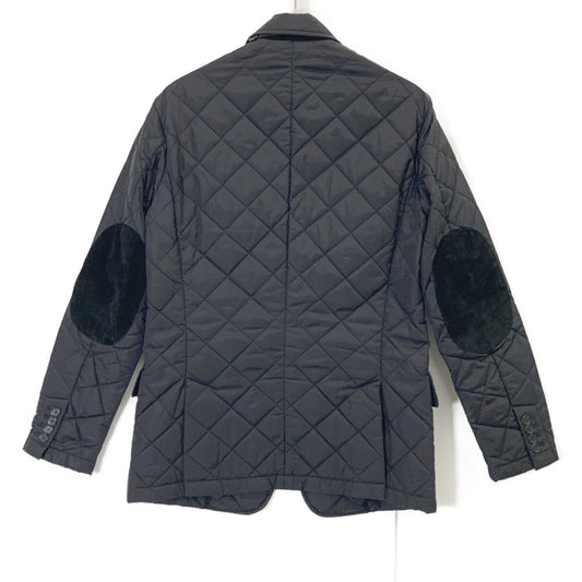 Black Quilted Tailored Jacket with Elbow Patches, Size S, Men's