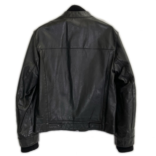 Black Rib Leather Jacket XS Mens