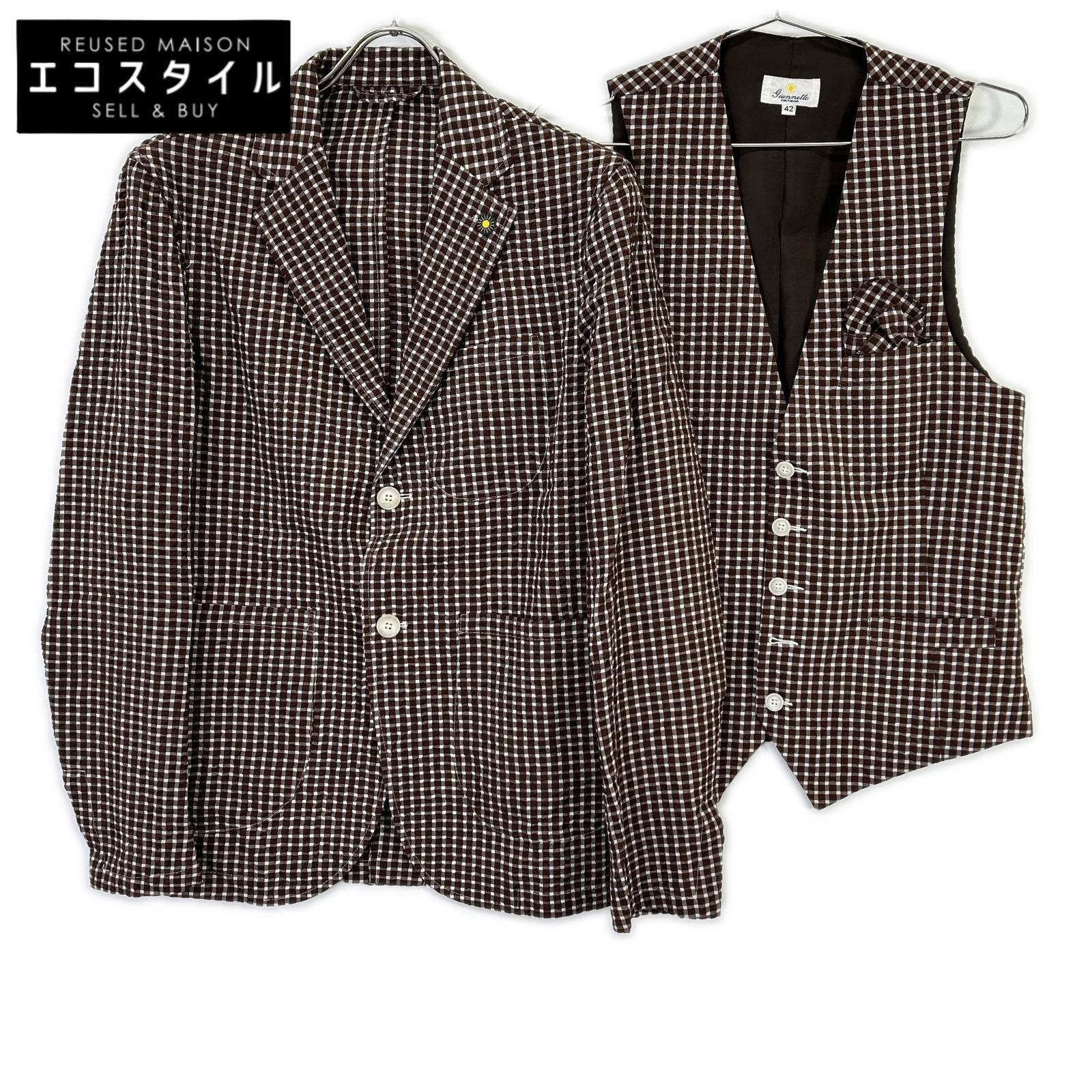 GIANNETTO ジャンネット ブラウン ブロックチェック ジャケット/ジレ セット 42 GIANNETTO ジャンネット ブラウン ブロックチェック ジャケット/ジレ