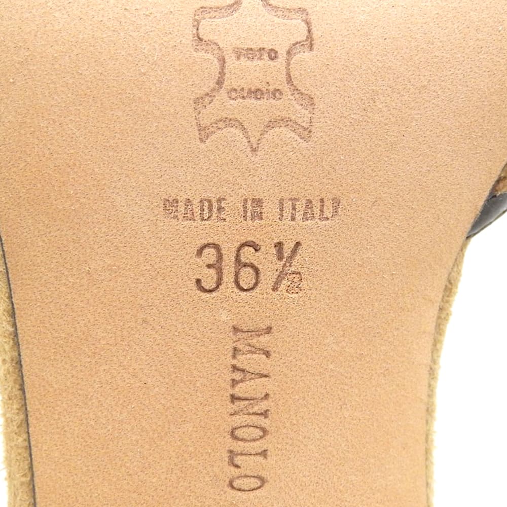 MANOLO BLAHNIK マノロブラニク 美品 ベルトバックル セパレートパンプス シューズ レディース ベージュ×ブラウン 36 1/2 シューズ
