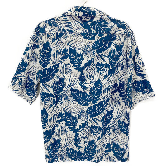 LARDINI Blue Leaf Print Open Collar Shirt Tops S Men's