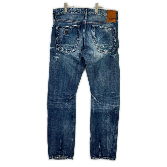 DENHAM Blue CUTTER+ SLIM FIT Logo Embroidered Selvedge Denim Pants Bottoms