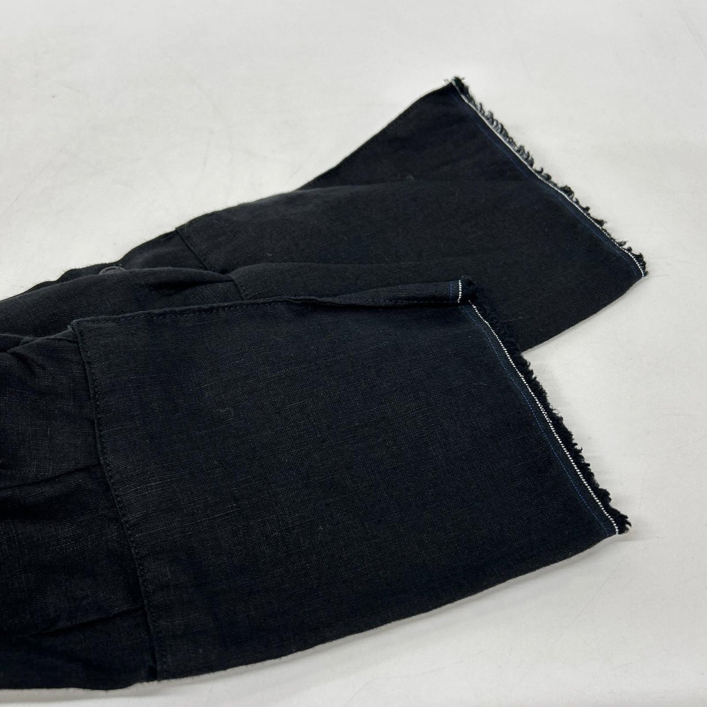 GREG LAUREN Greg Lauren black raw-cut linen shirt top