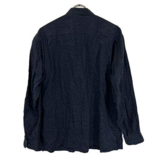 ISSEY MIYAKE MEN イッセイミヤケメン ME51FJ089 ネイビー バンドカラー フロント切り替え リネン 長袖シャツ トップス