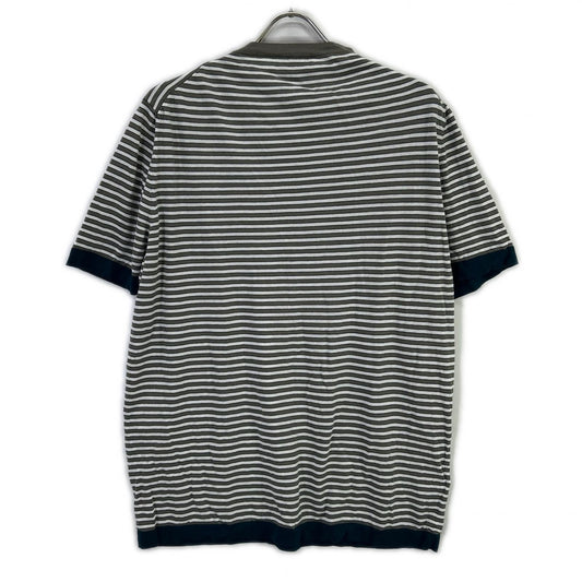 HERMES エルメス 17SS ホワイト×グレー ボーダーコットン半袖ニット トップス
